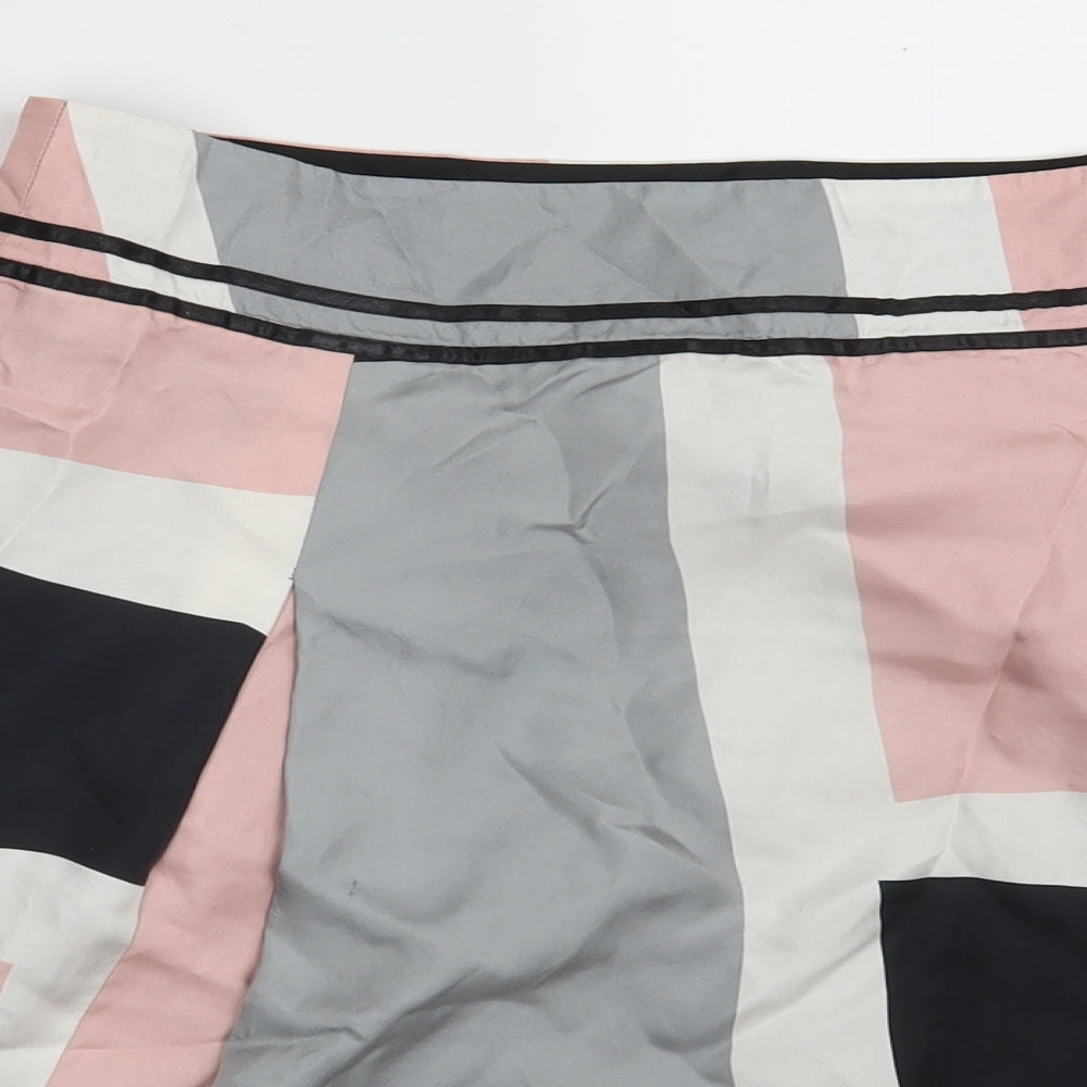 Oasis Womens Multicoloured Geometric Silk A-Line Skirt Size 8   Zip