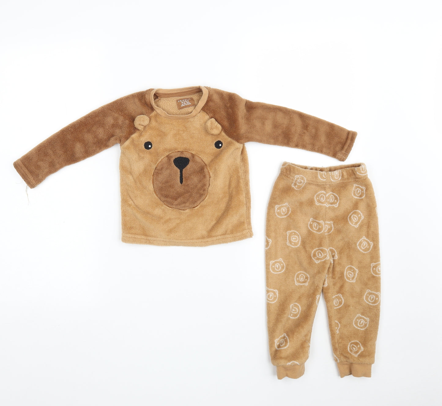 Primark Baby Brown Solid 100% Polyester Babydoll Pyjama Set Size 18-24 Months