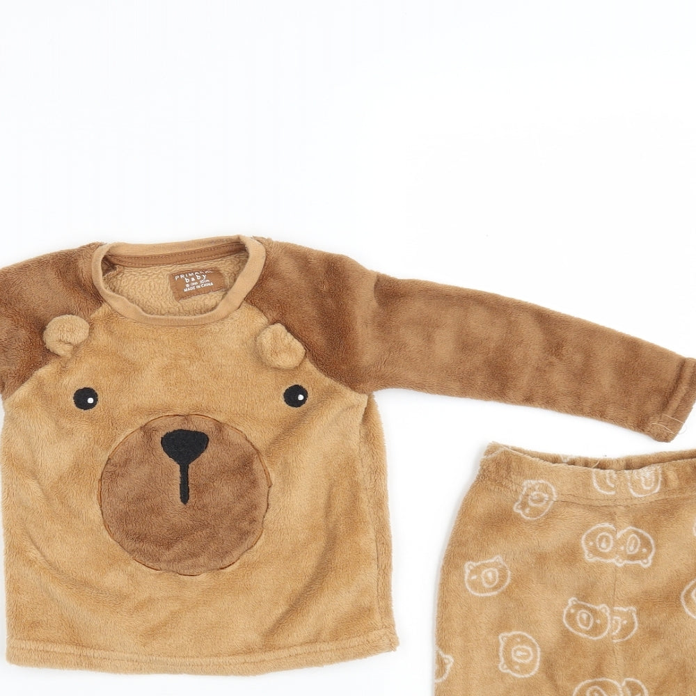 Primark Baby Brown Solid 100% Polyester Babydoll Pyjama Set Size 18-24 Months