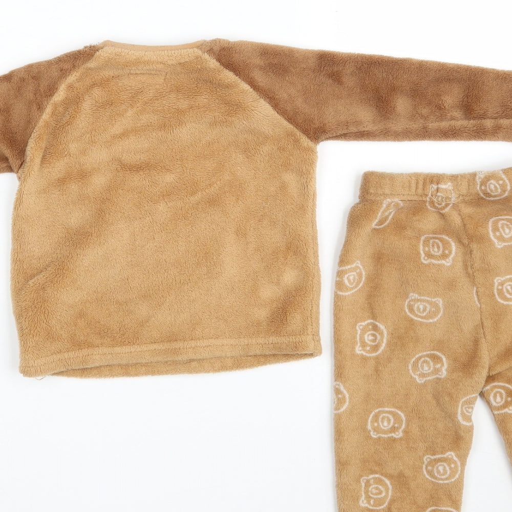 Primark Baby Brown Solid 100% Polyester Babydoll Pyjama Set Size 18-24 Months