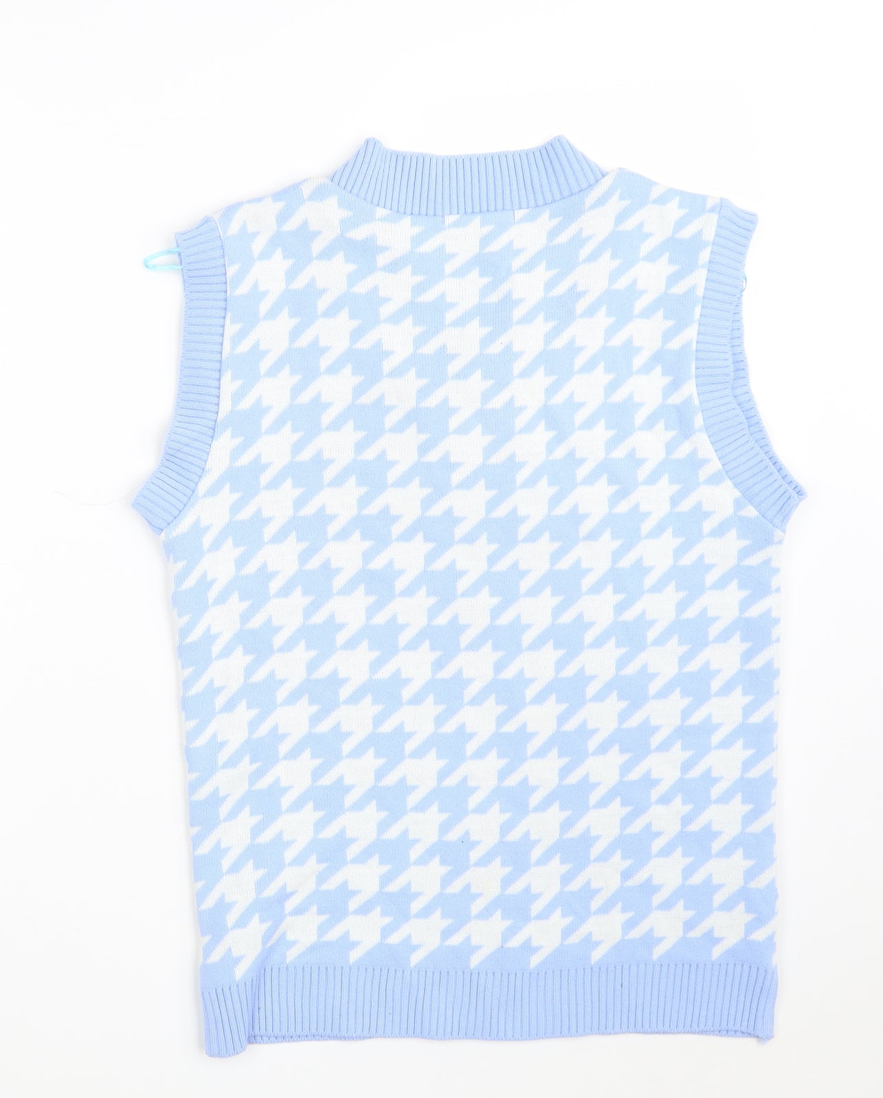 Quiz Womens Blue V-Neck Houndstooth Acrylic Pullover Jumper Size S