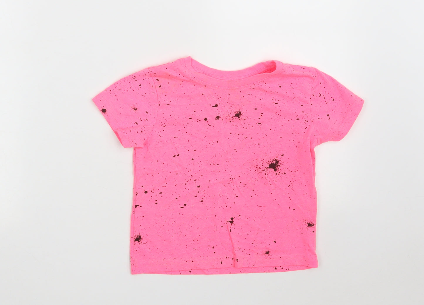 Primark Girls Pink Spotted Polyester Pullover T-Shirt Size 3-4 Years Round Neck