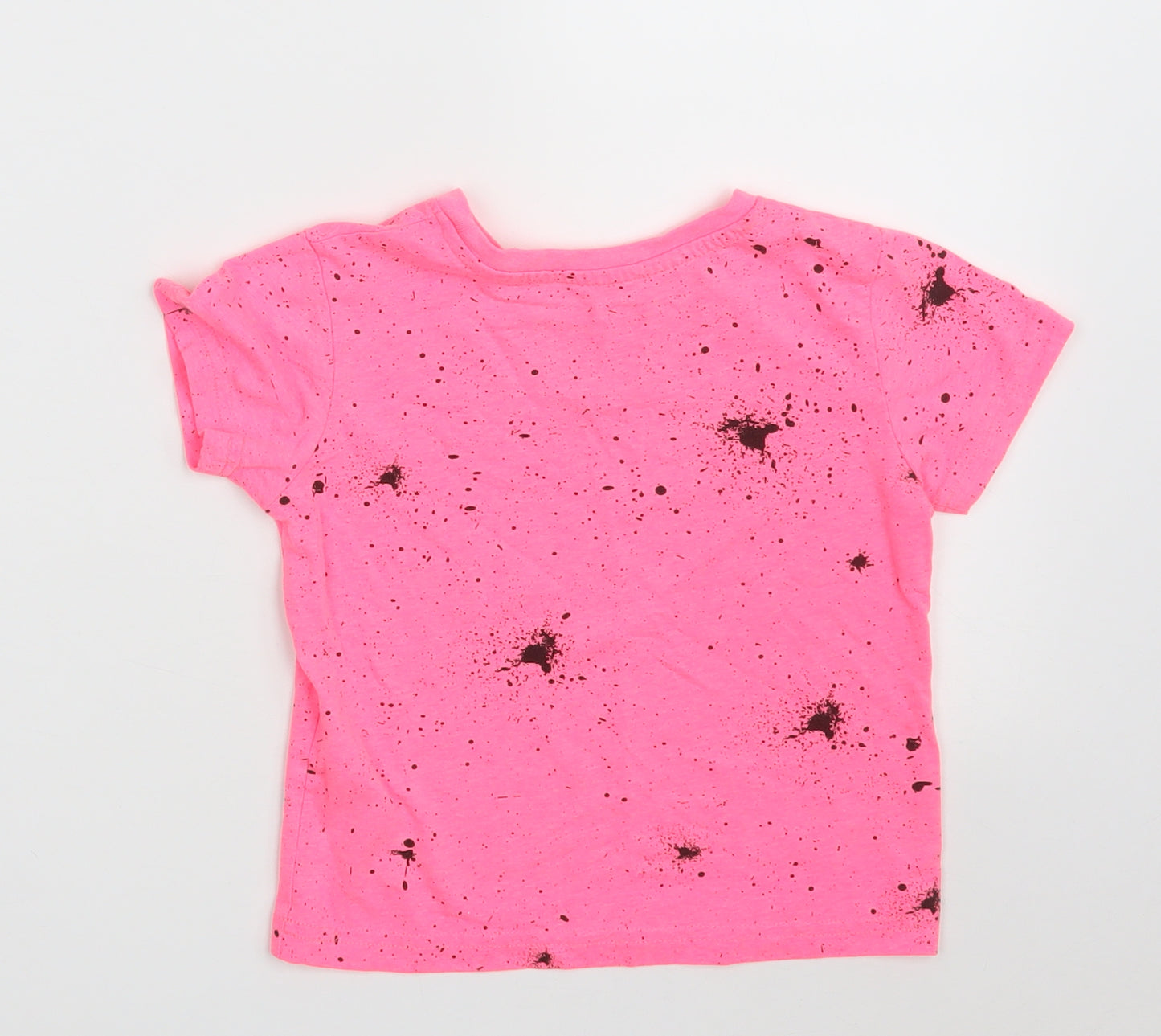 Primark Girls Pink Spotted Polyester Pullover T-Shirt Size 3-4 Years Round Neck