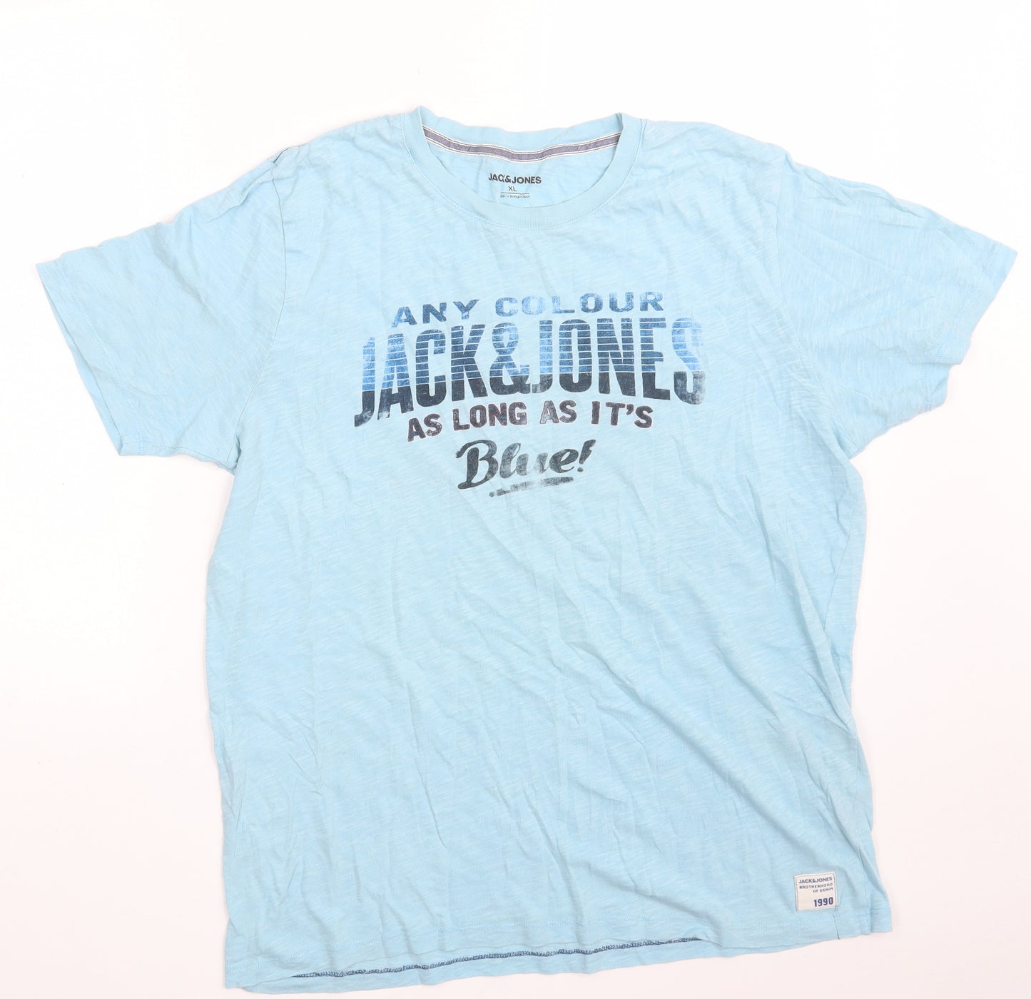 JACK & JONES Mens Blue  Cotton  T-Shirt Size XL Crew Neck