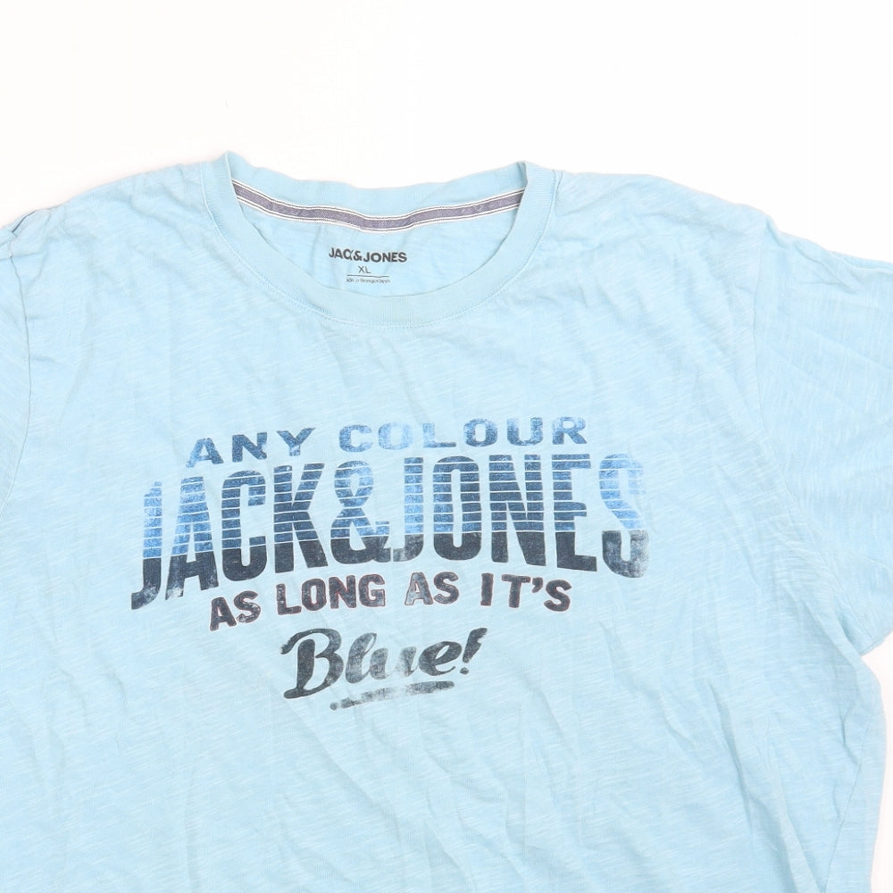 JACK & JONES Mens Blue  Cotton  T-Shirt Size XL Crew Neck