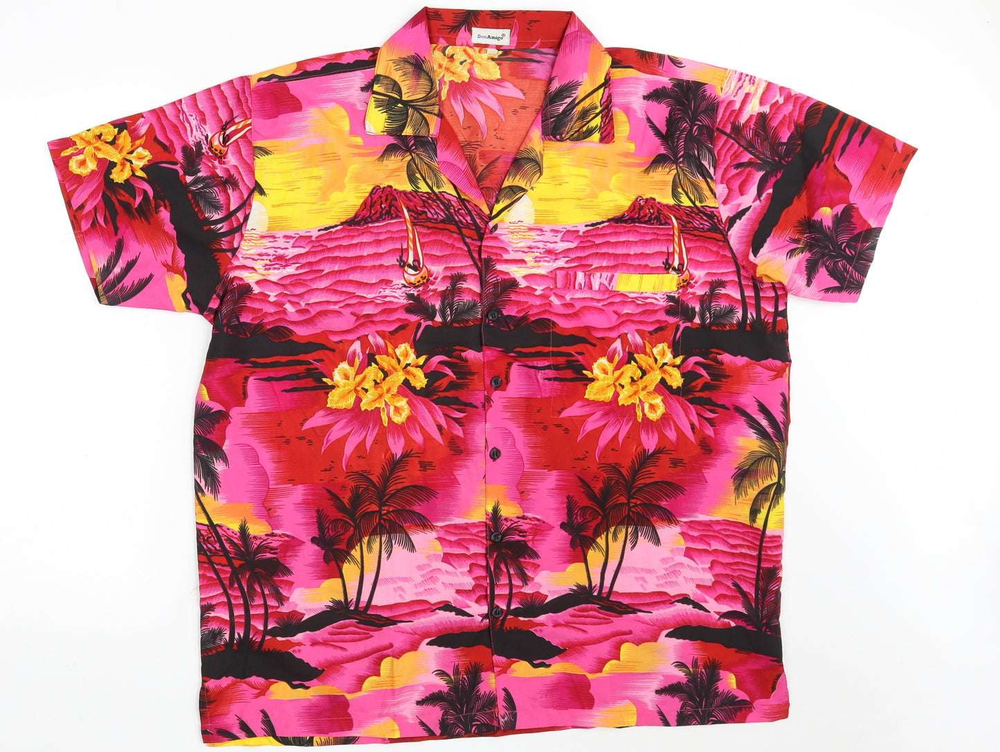 Don Amigo Mens Multicoloured Floral Polyester  Button-Up Size L Collared Button