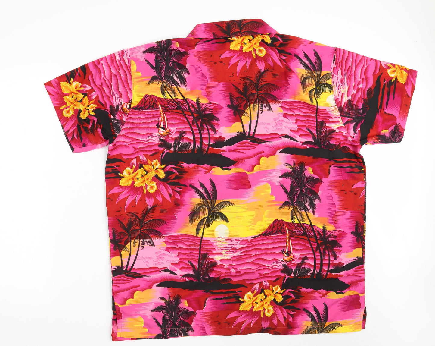 Don Amigo Mens Multicoloured Floral Polyester  Button-Up Size L Collared Button