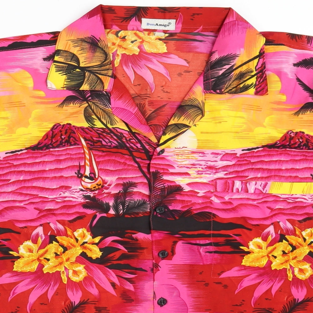 Don Amigo Mens Multicoloured Floral Polyester  Button-Up Size L Collared Button