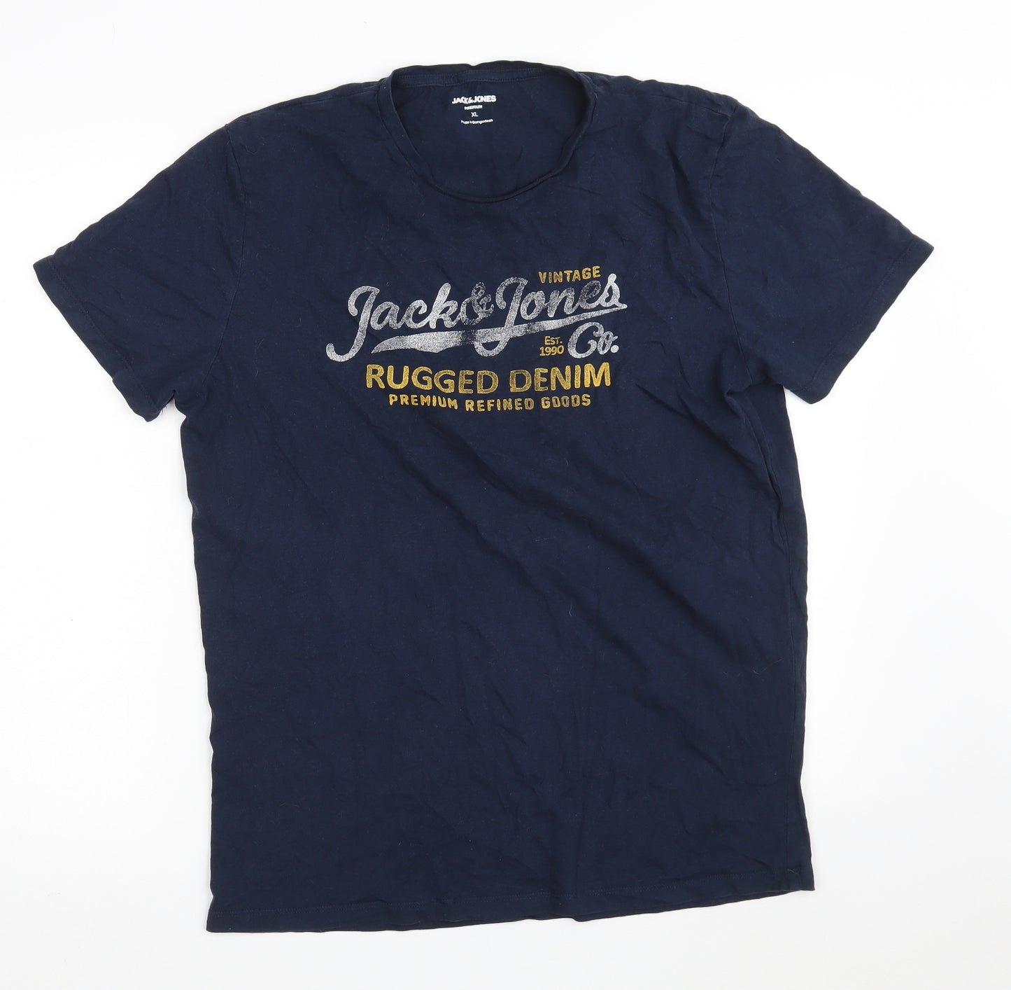 JACK & JONES Mens Blue  Cotton  T-Shirt Size XL Crew Neck