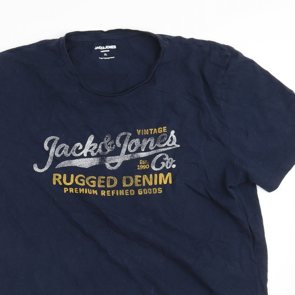 JACK & JONES Mens Blue  Cotton  T-Shirt Size XL Crew Neck