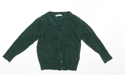 F&F Girls Green Round Neck  Cotton Cardigan Jumper Size 5-6 Years  Button