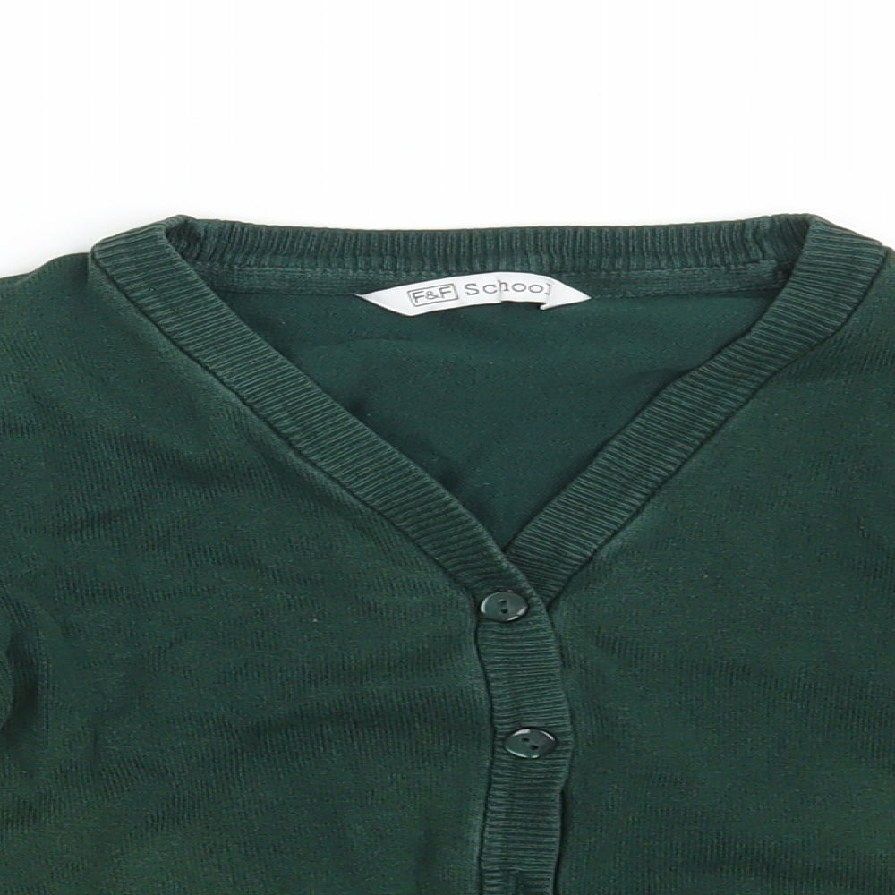 F&F Girls Green Round Neck  Cotton Cardigan Jumper Size 5-6 Years  Button