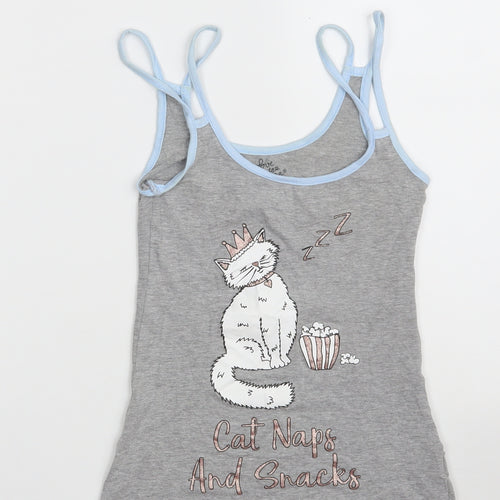 Primark Womens Grey  Cotton Camisole Tank Size 6 Round Neck - Loungewear - CAT NAPS AND SNACKS