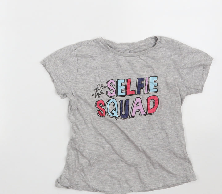 Pep & Co  Girls Grey  Cotton Pullover T-Shirt Size 9-10 Years Crew Neck  - Selfie Squad