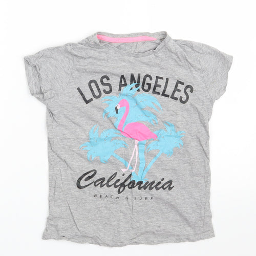 Pep&Co Girls Grey  Cotton Basic T-Shirt Size 9-10 Years Crew Neck  - Los Angeles