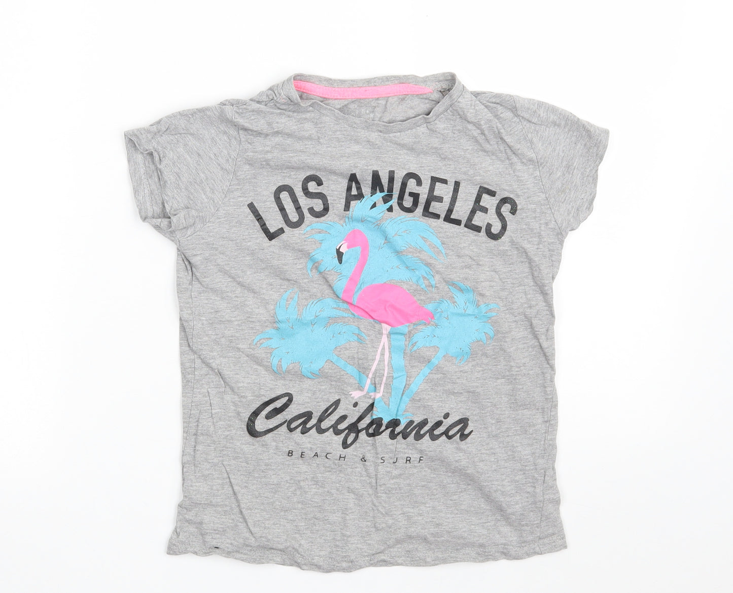 Pep&Co Girls Grey  Cotton Basic T-Shirt Size 9-10 Years Crew Neck  - Los Angeles