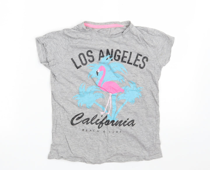 Pep&Co Girls Grey  Cotton Basic T-Shirt Size 9-10 Years Crew Neck  - Los Angeles