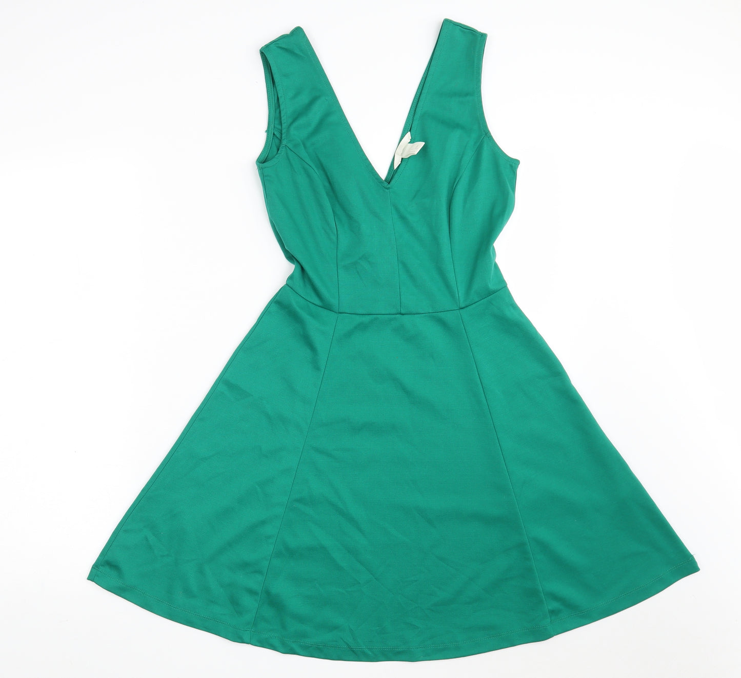 H&M Womens Green  Polyester T-Shirt Dress  Size S  V-Neck