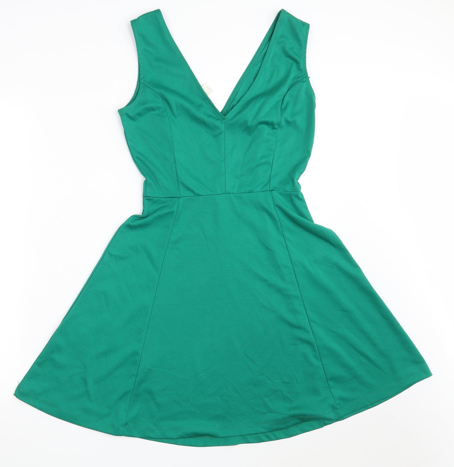 H&M Womens Green  Polyester T-Shirt Dress  Size S  V-Neck