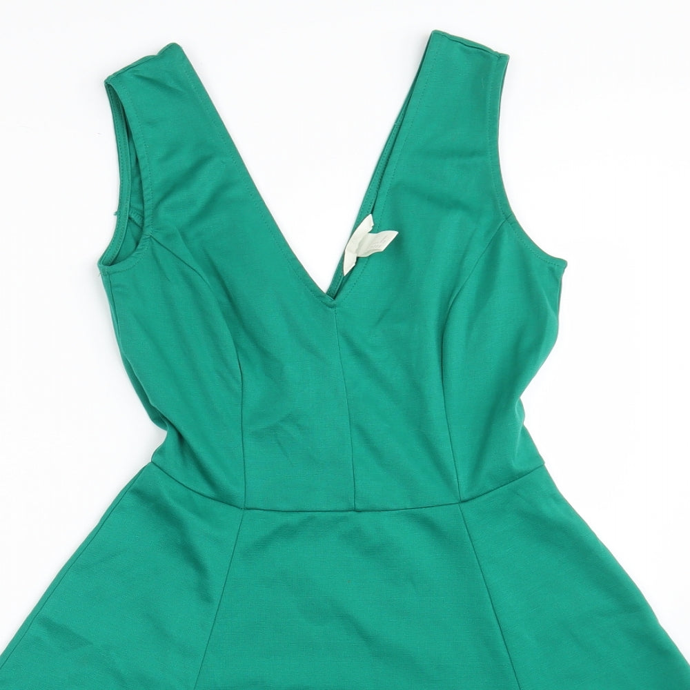 H&M Womens Green  Polyester T-Shirt Dress  Size S  V-Neck