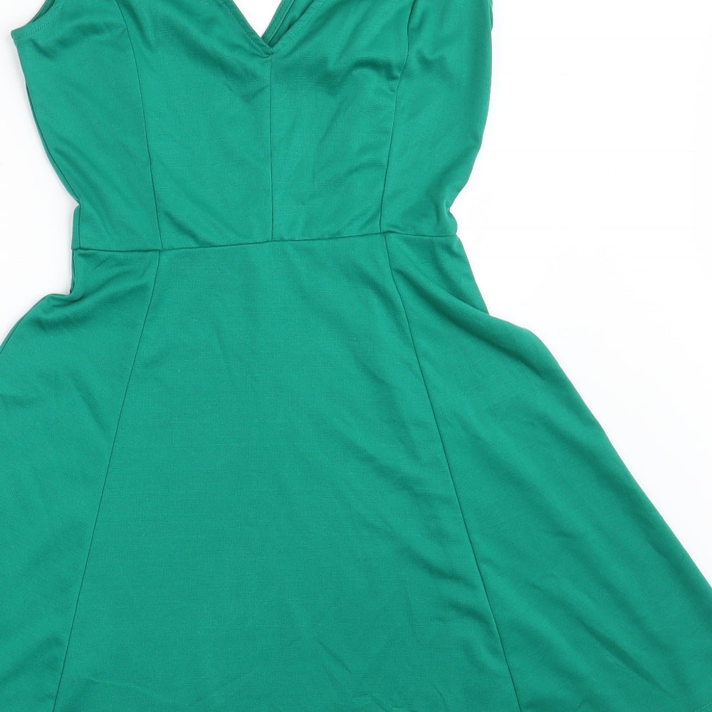 H&M Womens Green  Polyester T-Shirt Dress  Size S  V-Neck