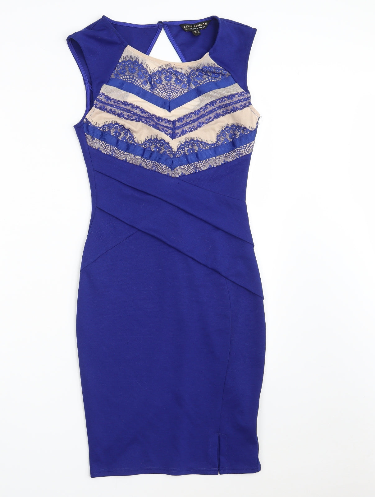 Lipsy Womens Blue Floral Polyester Pencil Dress  Size 8  Round Neck Zip