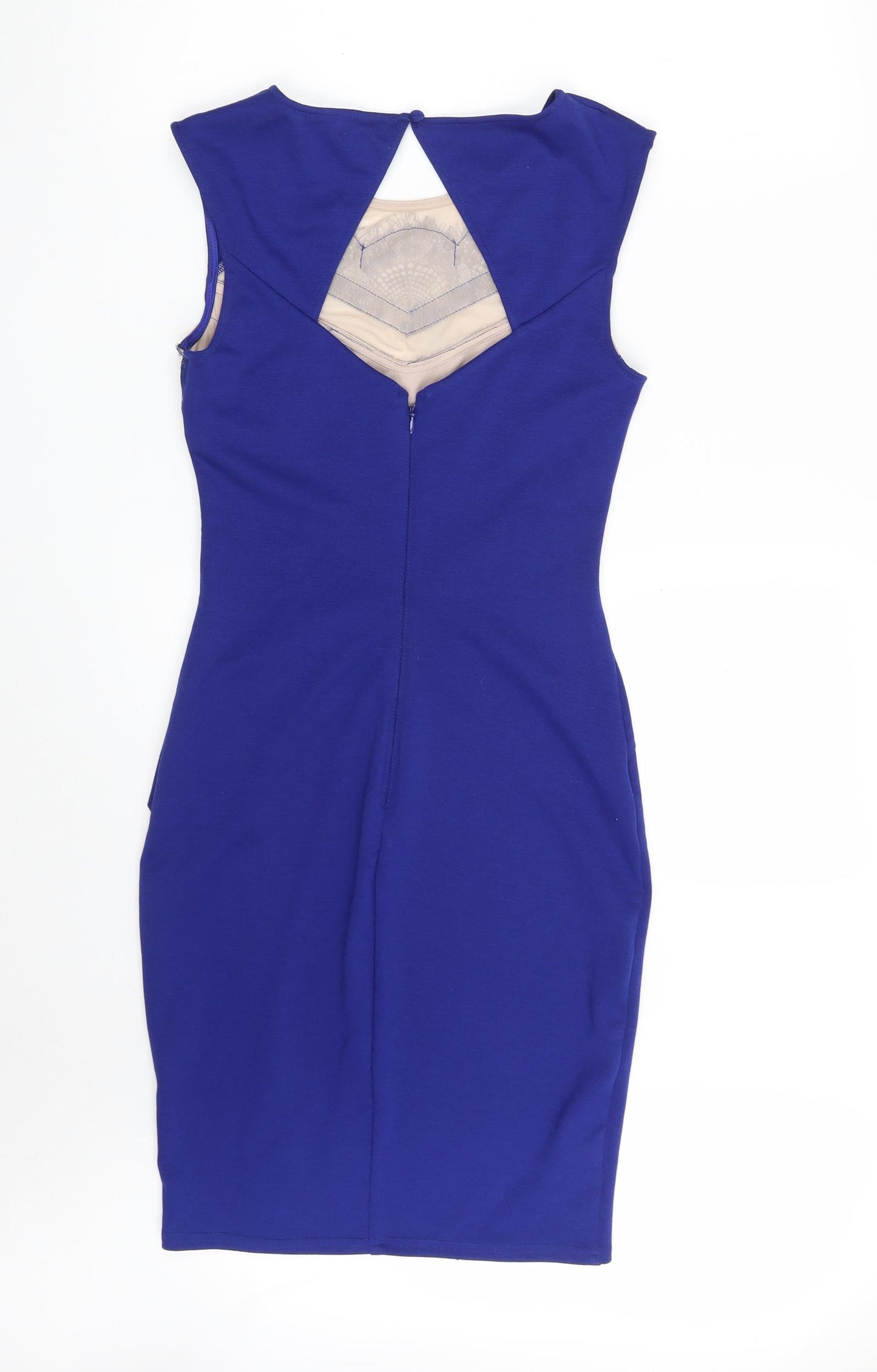 Lipsy Womens Blue Floral Polyester Pencil Dress  Size 8  Round Neck Zip