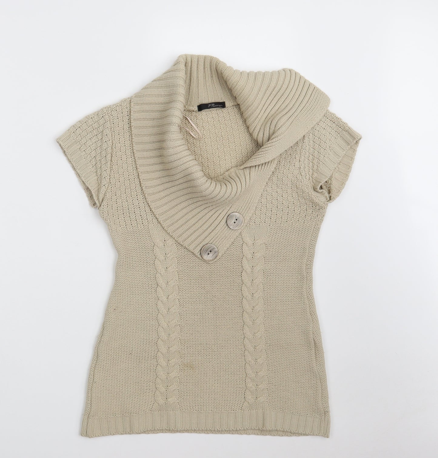 Jane Norman Womens Beige Collared  Acrylic Pullover Jumper Size 14