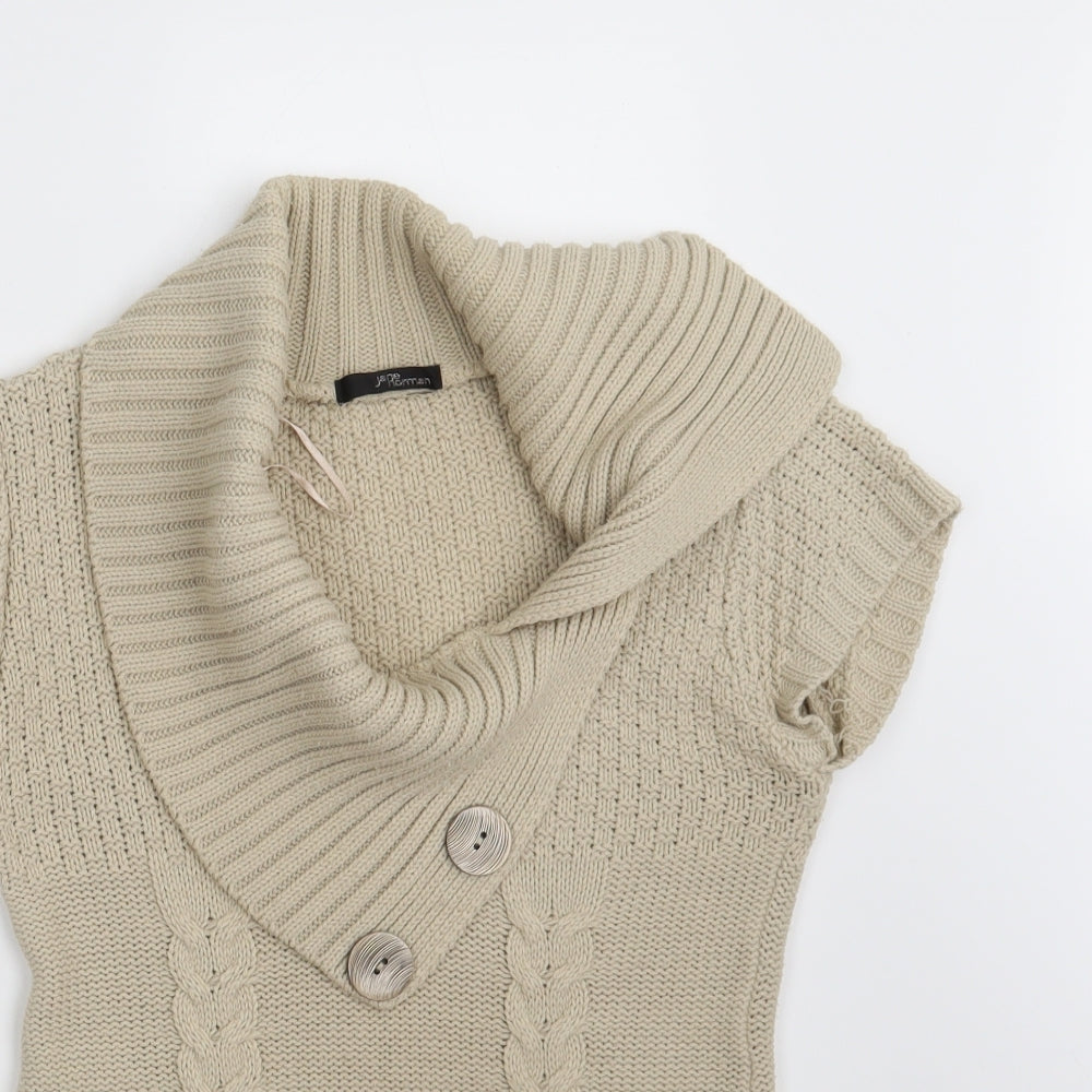 Jane Norman Womens Beige Collared  Acrylic Pullover Jumper Size 14