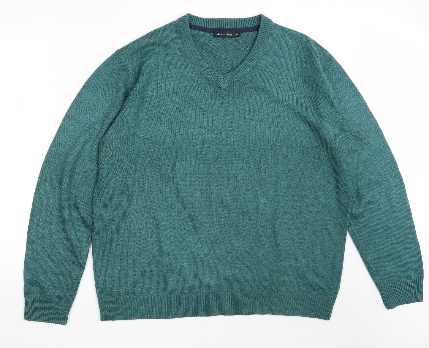 JAMES PRINGLE Mens Green V-Neck  Acrylic Pullover Jumper Size 2XL
