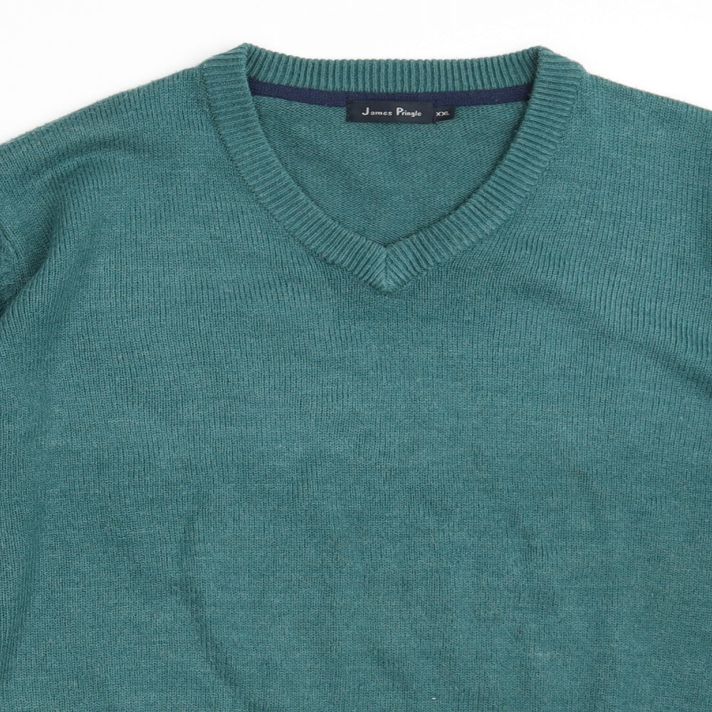JAMES PRINGLE Mens Green V-Neck  Acrylic Pullover Jumper Size 2XL