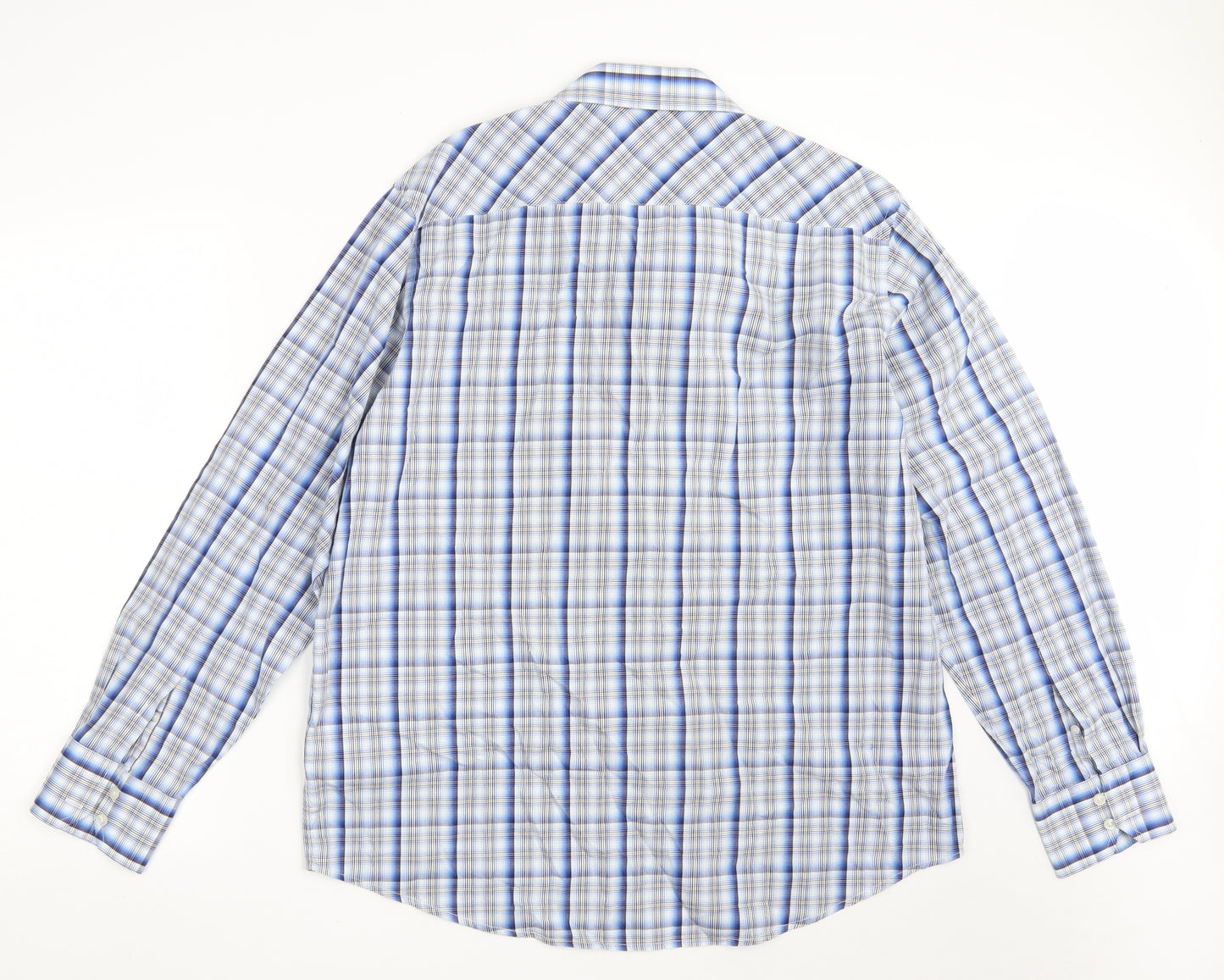 Ben Sherman Mens Blue Check 100% Cotton  Dress Shirt Size XL Collared Button