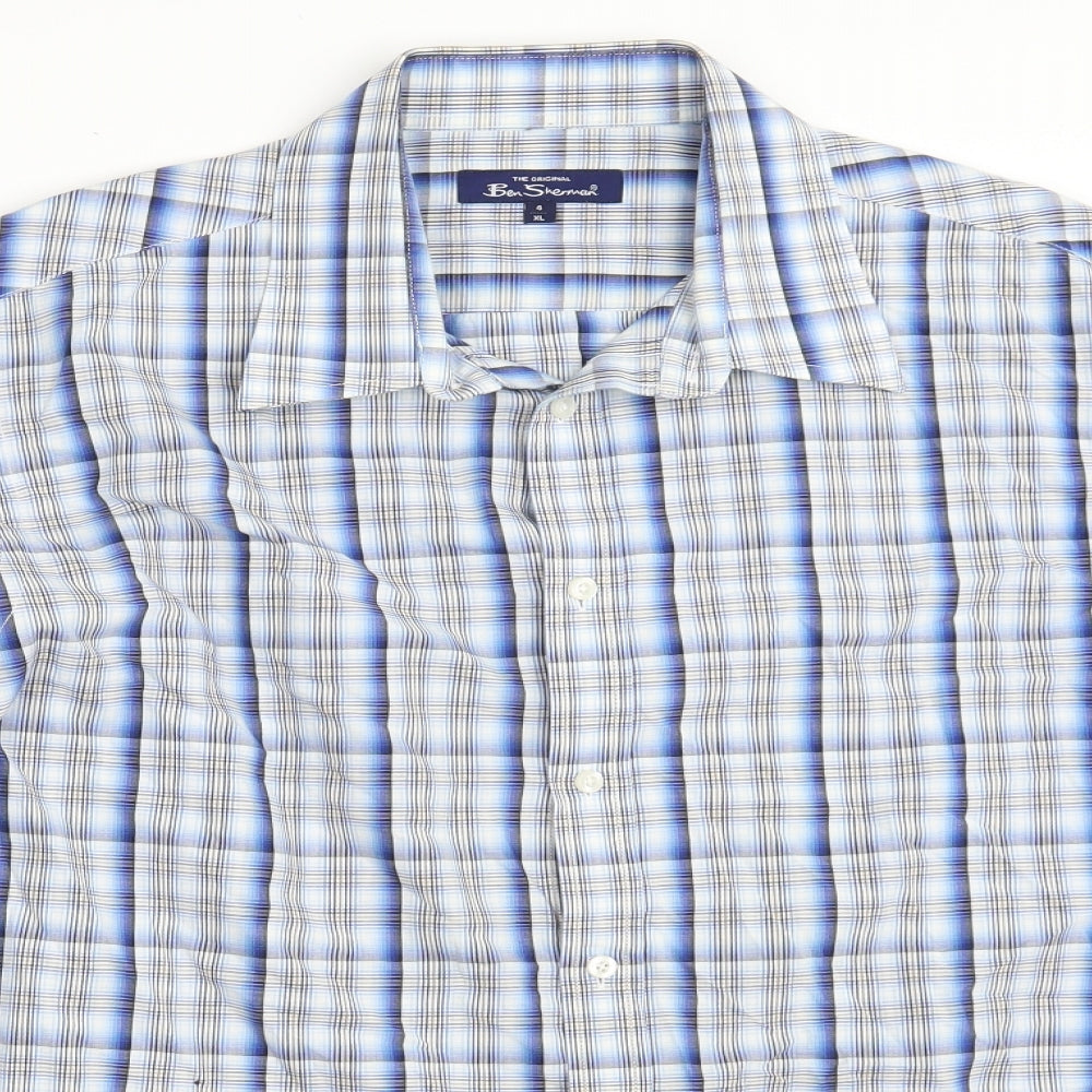 Ben Sherman Mens Blue Check 100% Cotton  Dress Shirt Size XL Collared Button