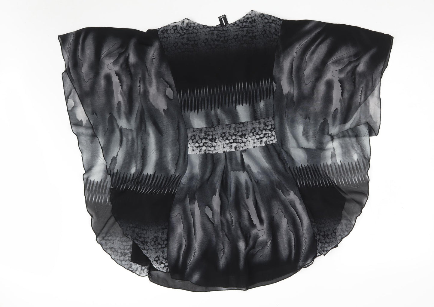 Izabel London Womens Black Camouflage Polyester Kimono Blouse Size 8 V-Neck