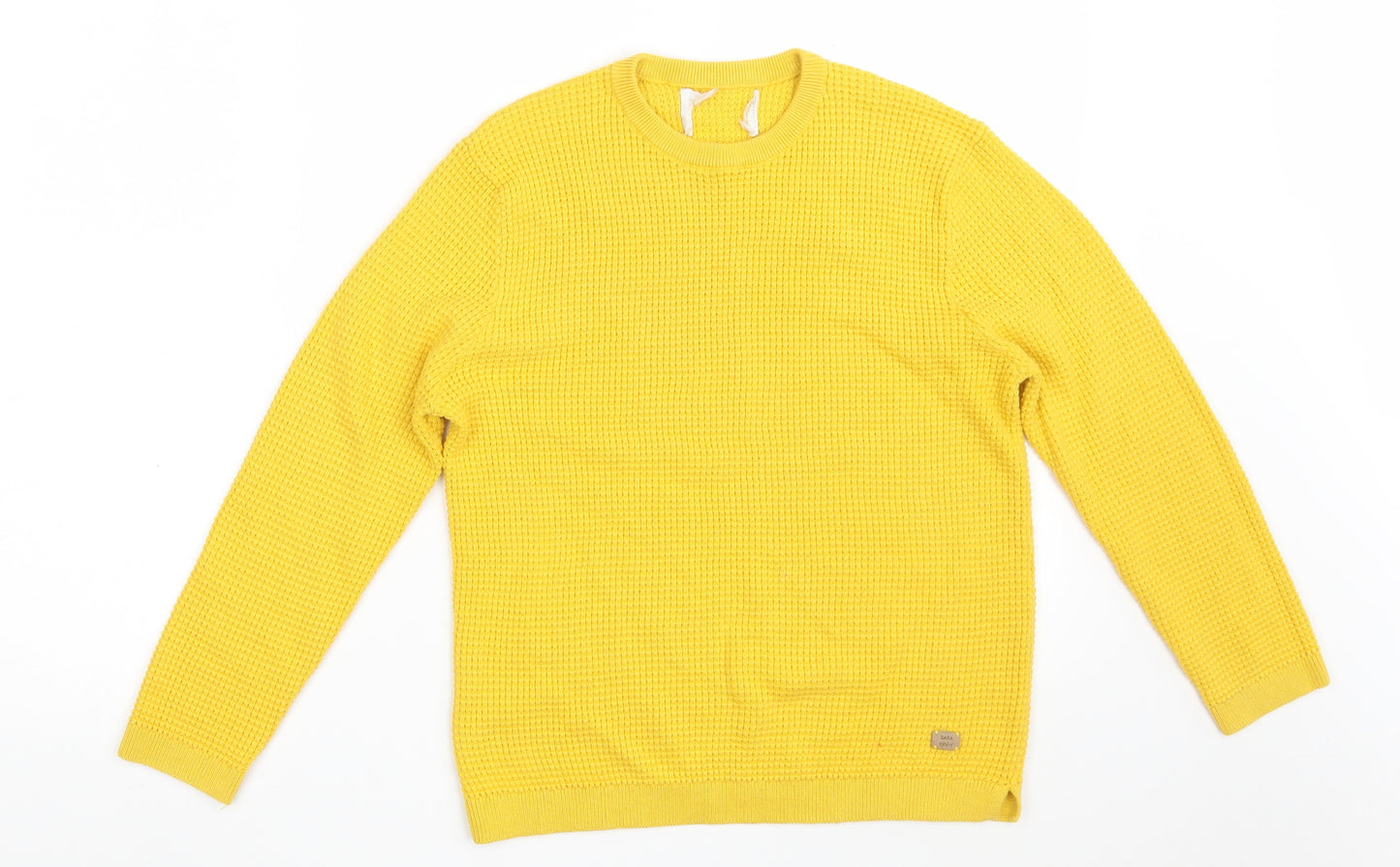 Zara Knit Womens Yellow Round Neck  Acrylic Pullover Jumper Size M