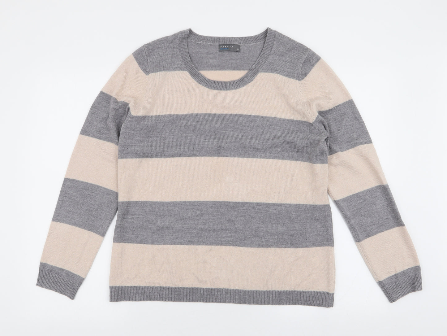 Papaya Womens Multicoloured Round Neck Striped Acrylic Pullover Jumper Size 16
