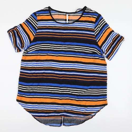 Dorothy Perkins Womens Multicoloured Striped Polyester Basic Blouse Size 14 Round Neck