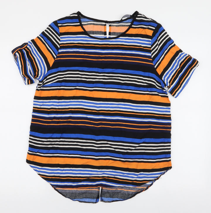 Dorothy Perkins Womens Multicoloured Striped Polyester Basic Blouse Size 14 Round Neck