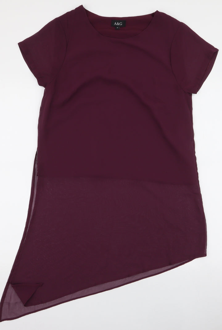 A&G Womens Purple  Polyester Basic Blouse Size M Round Neck