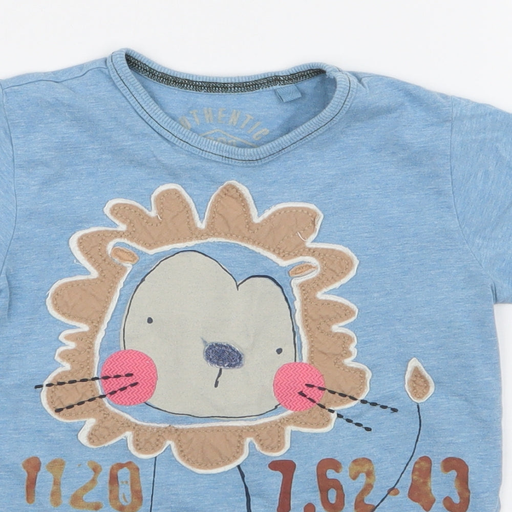 NEXT Boys Blue  Cotton Jersey T-Shirt Size 3-4 Years Round Neck Pullover - Lion