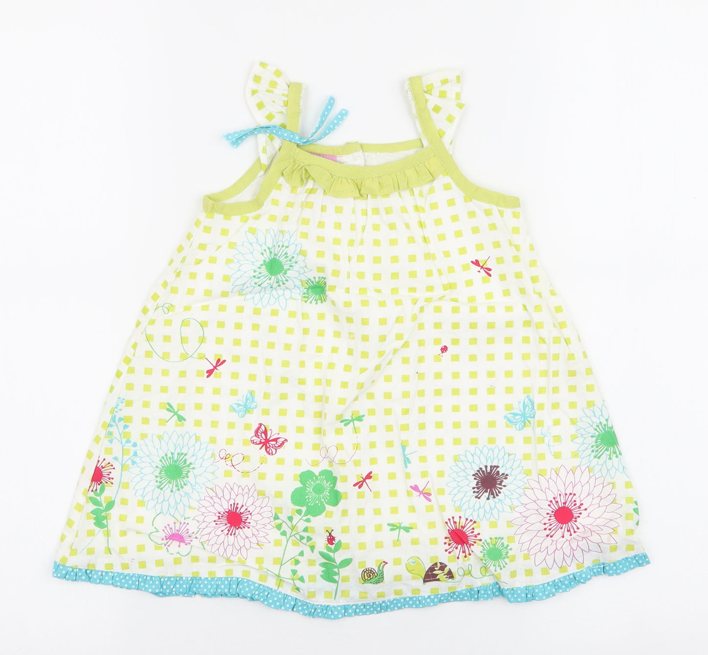 Cutey Couture Girls Green Floral 100% Cotton A-Line  Size 12-18 Months  Round Neck Button