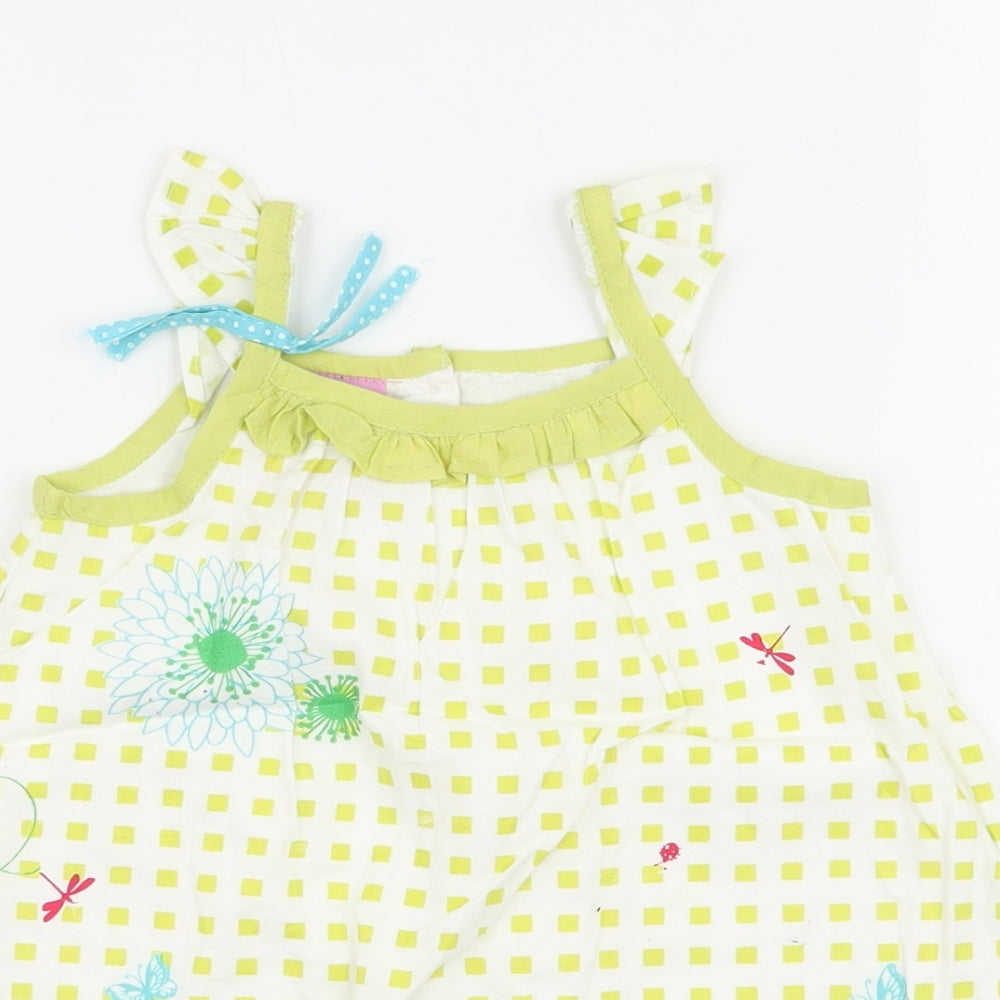 Cutey Couture Girls Green Floral 100% Cotton A-Line  Size 12-18 Months  Round Neck Button