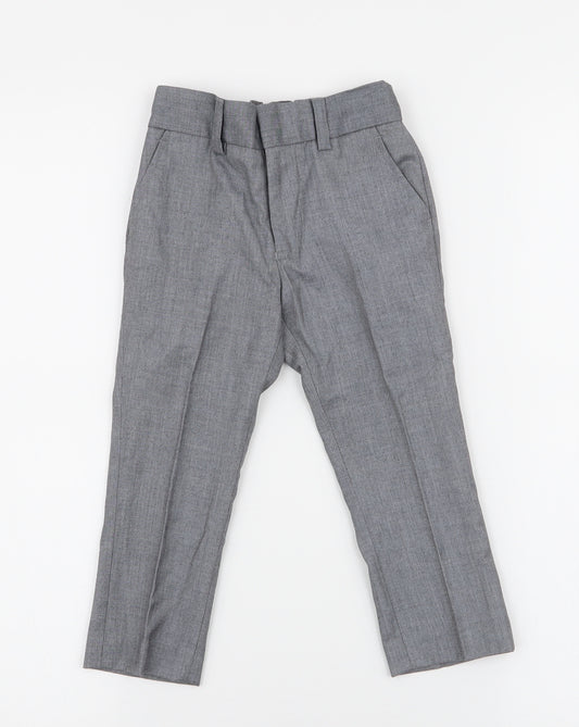 Front view of Next boys’ grey polyester dress pants trousers, size 3, years regular zip
