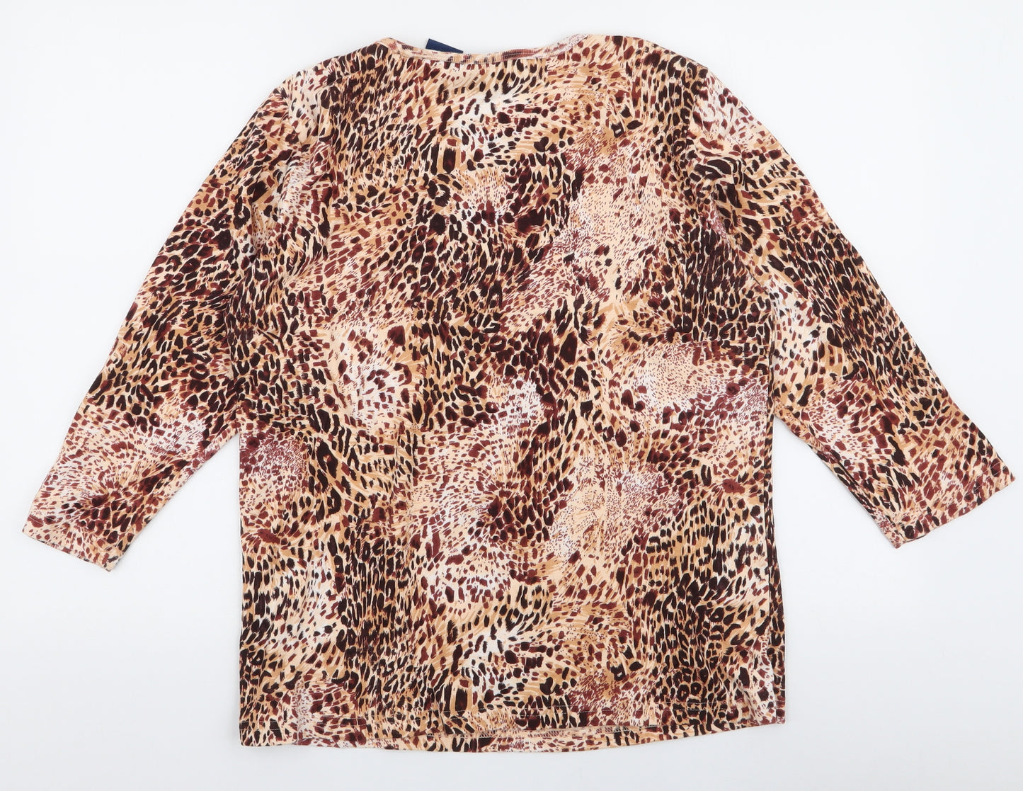Artoeapea Womens Brown Animal Print 100% Cotton Jersey T-Shirt Size L Round Neck