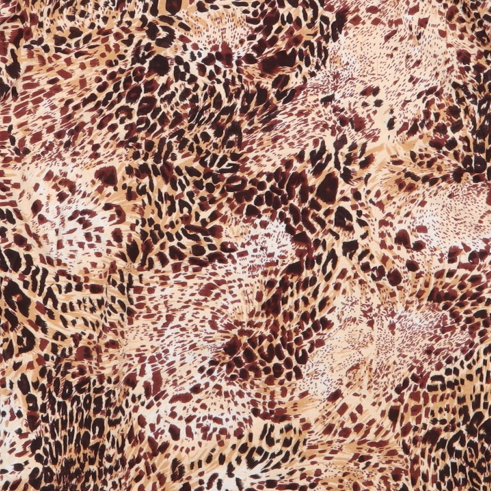 Artoeapea Womens Brown Animal Print 100% Cotton Jersey T-Shirt Size L Round Neck