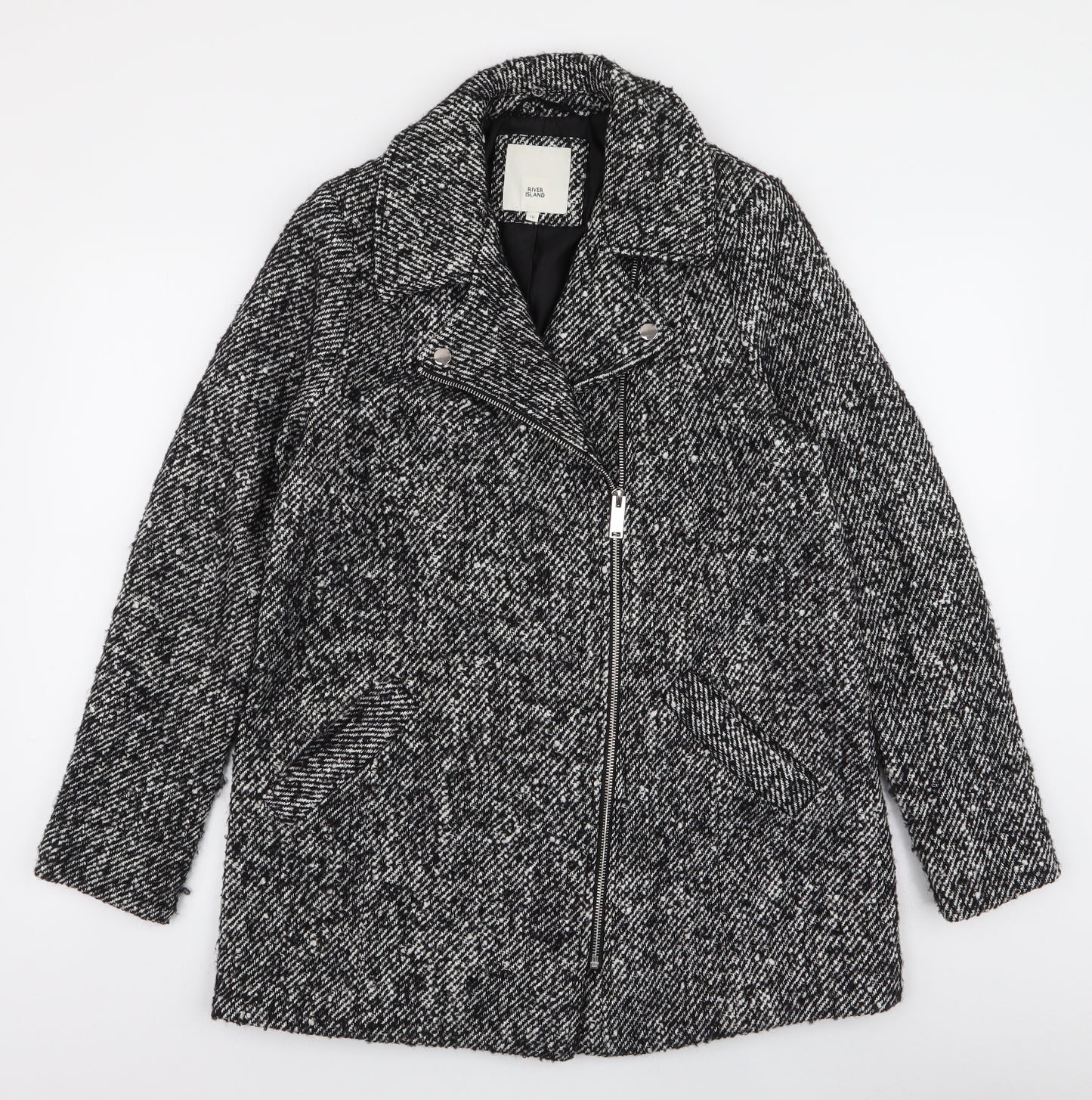 River Island Womens Black   Overcoat Coat Size 10  Zip
