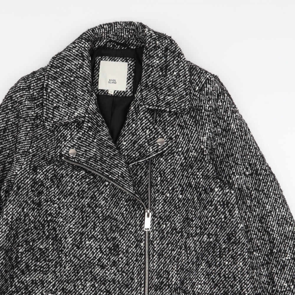 River Island Womens Black   Overcoat Coat Size 10  Zip