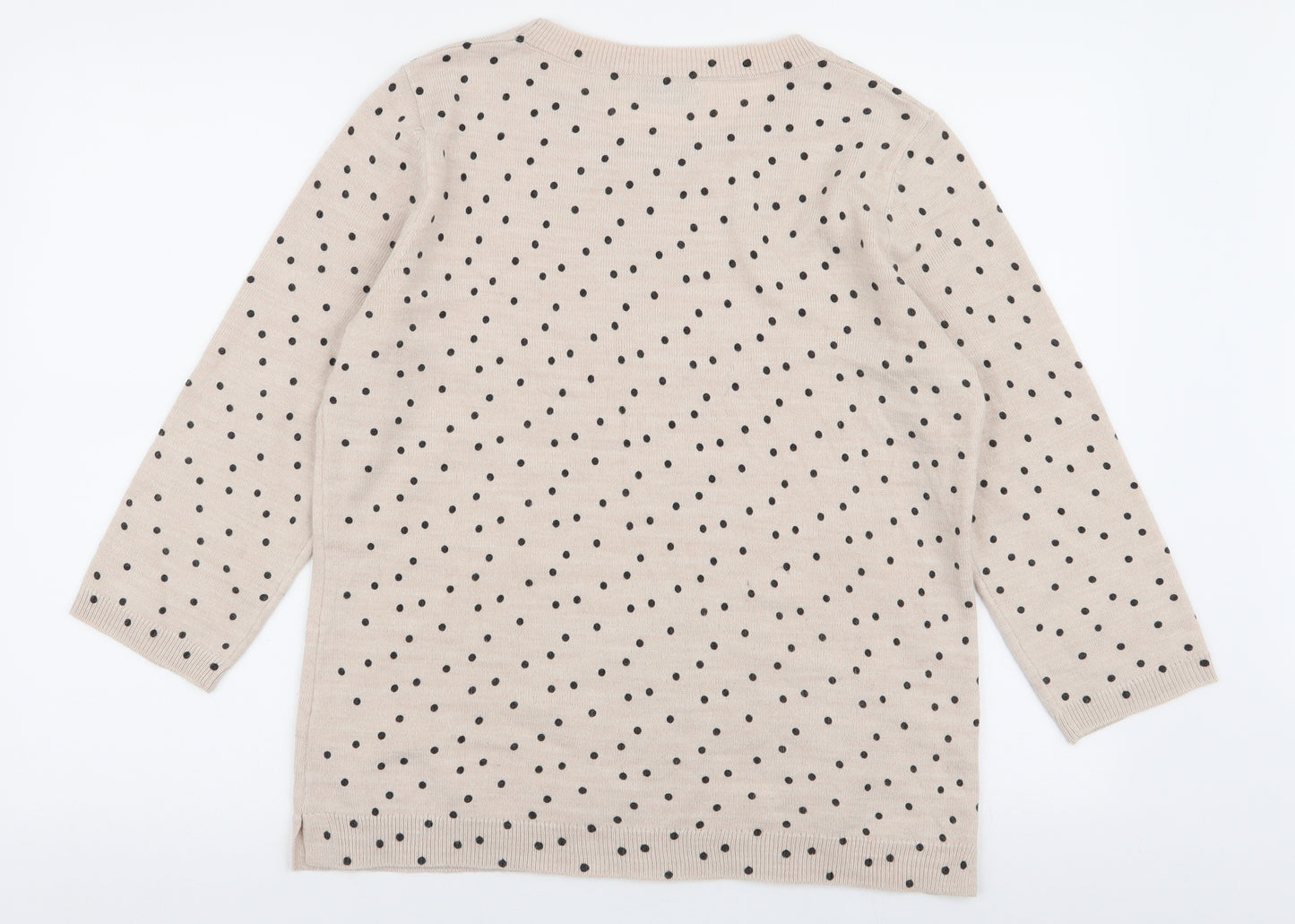 Papaya Womens Beige Round Neck Polka Dot Acrylic Pullover Jumper Size 14