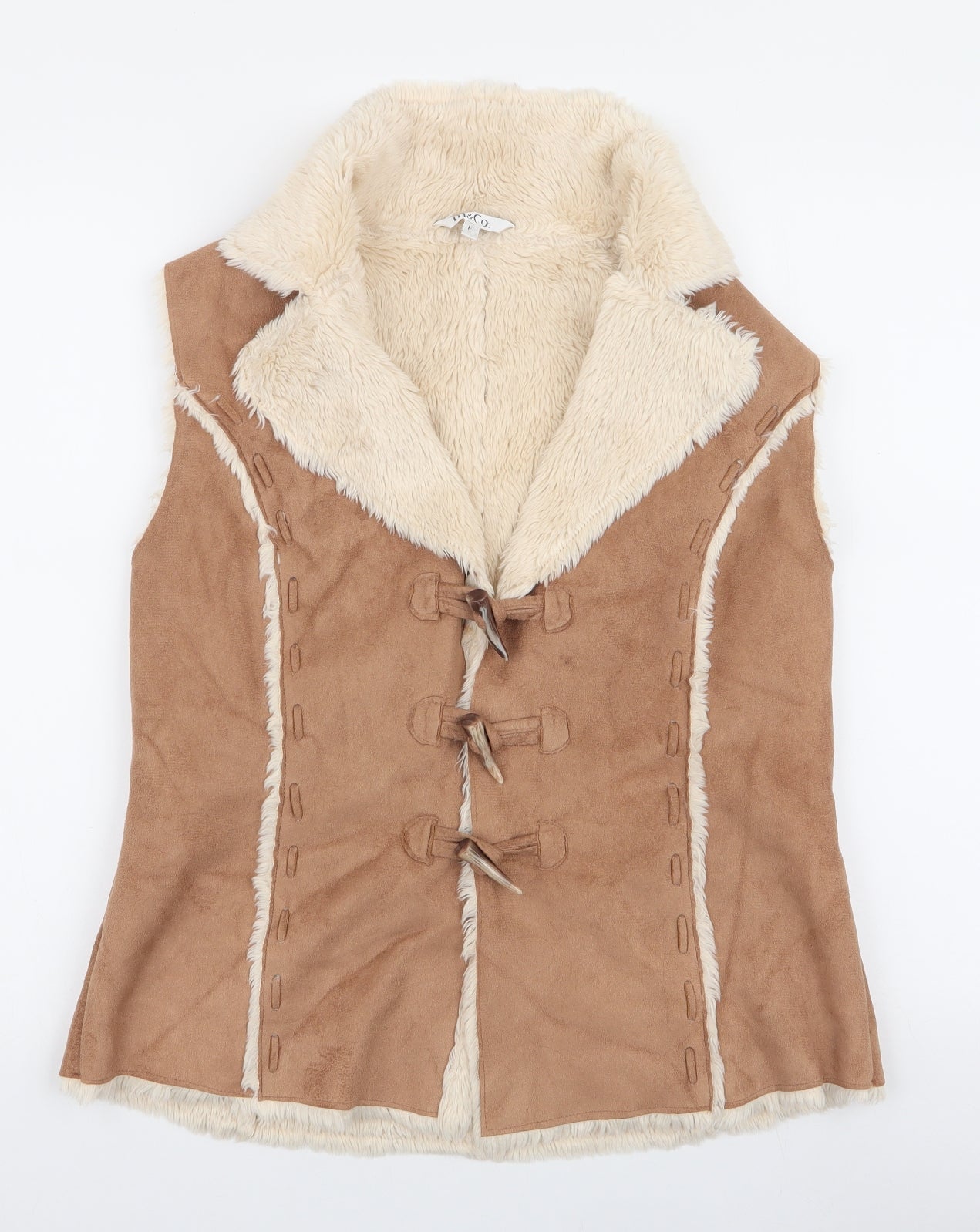 M&Co Womens Brown   Gilet Jacket Size 14  Button