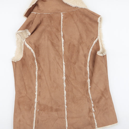 M&Co Womens Brown   Gilet Jacket Size 14  Button